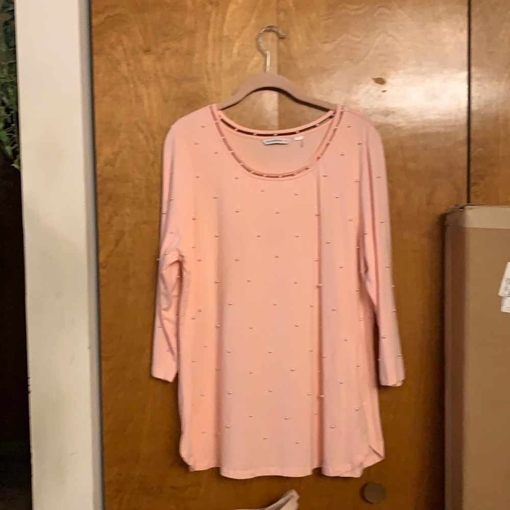Isaac Mizrahi Live faux pearl 3/4 sleeve tee, XL